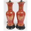 Image 2 : Pair Red & Gold Chinese Vases Mounted As Lamps