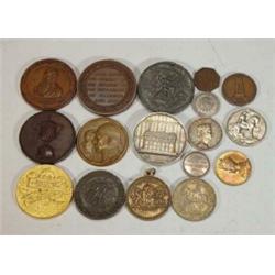 Approximately 20 brass, copper and other commemorative coins and medals…