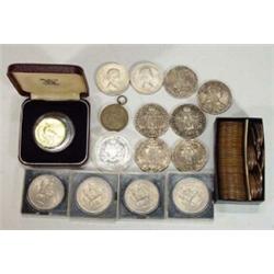 Selection of assorted coins, commemorative coins, Nazi medal, etc…