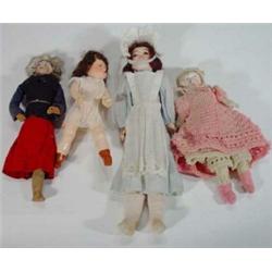 Selection of four bisque headed and composite dolls in costume, largest 28cm high…