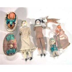 Selection of hand painted composite and doll's house dolls, hand painted dolls, etc…