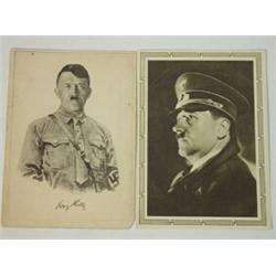 Two postcards showing close up Hitler portraits…