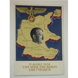 Postcard showing German map with Hitler message on rear…