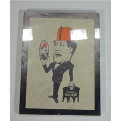 Framed autographed Tommy Cooper print, 18cm high…