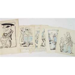 Selection of original John Barr comical cards, artwork, etc…