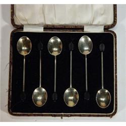 Cased set of six coffee bean spoons, Birmingham, 1927…