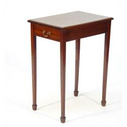 Edwardian mahogany side table, fitted an end drawer on tapering legs with spade feet…