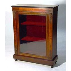 Victorian inlaid walnut pier cabinet with ormolu mounts and glazed door enclosing two shelves…