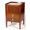 Image 1 : 19th century mahogany commode, the galleried top above a tambour front and two ebony strung drawe…