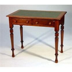 Victorian mahogany writing table, the top with moulded edge and leather skiver above two frieze d…