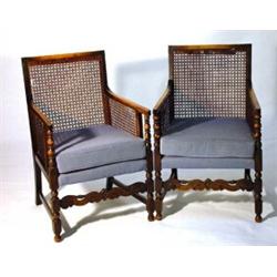 Pair of bergere open armchairs with cushion seats…