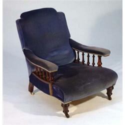 Edwardian oak framed armchair, upholstered in blue draylon…