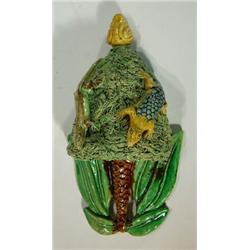 Victorian Majolica Palissy palm tree wall pocket, decorated with lizards, 15cm high…