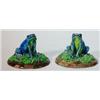 Image 1 : Two seated blue and yellow glazed Majolica frogs on green and brown bases, impressed marks to bas…