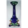 Image 1 : Majolica plant stand decorated with green leaves on a blue ground, 70cm high…