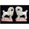 Image 1 : Pair of early 19th century porcelaineous standing Staffordshire poodles on pink bases, 7cm high…