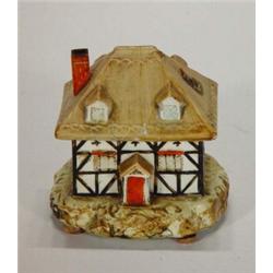 Hand painted Victorian Staffordshire pastille burner cottage with detachable lid, 12cm high…