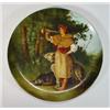 Image 1 : Victorian hand painted pottery plate decorated with a young Continental boy blowing a horn by wo…