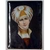 Image 1 : Rectangular Continental porcelain plaque hand painted with a portrait of a young girl wearing a t…