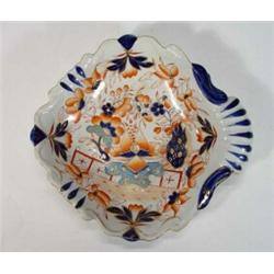 Victorian stoneware dish hand painted and decorated in Imari style, 23cm in length…