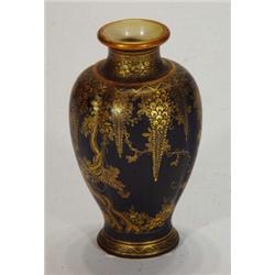 Small black Satsuma vase with gilt floral decoration and signature mark to base, 12cm high…