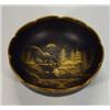 Image 1 : Satsuma black ground bowl, hand gilded with a landscape scene and floral panels, signature mark t…