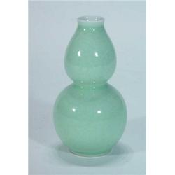 Chinese green Celadon double gourd vase with floral decoration and four figure character mark to…