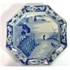 Image 1 : Octagonal blue and white Chinese plate, hand painted with a river scene, 32cm diameter…