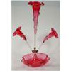 Victorian cranberry glass three branch epergne with frilled trailing, 60cm high…