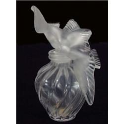 Large Lalique embracing doves commercial perfume bottle and stopper, etched and paper label to ba…