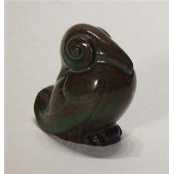 Green glazed Royal Doulton Lambeth stoneware stylised bird paperweight, 8cm high…