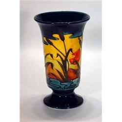 Hand painted modern Moorcroft vase, decorated with reeds and a sunset, 28cm high…