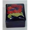 Image 1 : Rectangular Moorcroft 'Hibiscus' patterned trinket box and cover, 9cm in length, paper label to b…