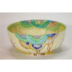 Hand painted Clarice Cliff bizarre 'Rhodanthe' patterned bowl, 21cm diameter…