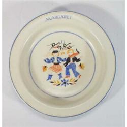 Hand painted Poole pottery nursery plate decorated with dancing children, 20cm diameter, impresse…