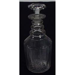 Victorian cut glass decanter with three annulated neck rings, 27cm high…