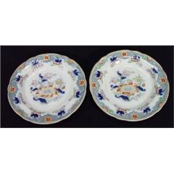 Pair of Victorian hand painted and transfer printed Copeland plates decorated with flowers, marks…