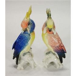 Two hand painted German porcelain parrots, 20cm high…