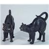 Image 1 : Pair of black glazed pottery scared cat candlesticks, 16cm high…