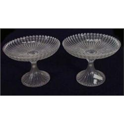 Pair of fluted Victorian glass tazzas with lozenge marks to base, 19cm high…