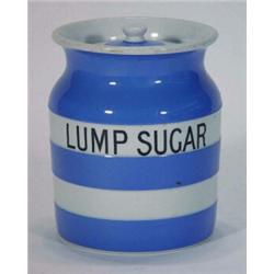 T.G. Green blue and white Cornishware Lump Sugar jar cover, 14cm high…