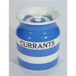 T.G. Green blue and white Cornishware Currant storage jar, 17cm high…