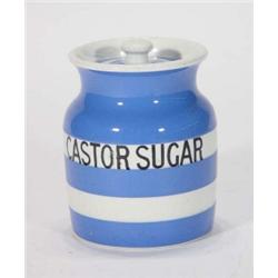 T.G. Green blue and white Cornishware Caster Sugar jar and cover, 13cm high…