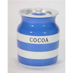 T.G. Green blue and white Cornishware Cocoa jar and cover, 15cm high…