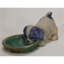 Denby stoneware dog drinking from a bowl ashtray, 15cm in length…