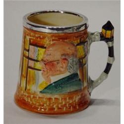 Hand painted Sandland Micawber with silver plated rim tankard, 14cm high…