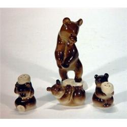 Hand painted USSR brown bear cruet and a standing brown bear, tallest 15cm high…