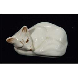 White glazed Coalport curled up fox, 5cm in length…