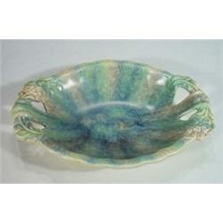 Twin handled Sylvac green glazed dish, 32cm in length, mark to base…