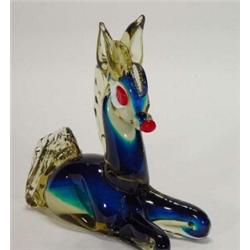 Murano multi coloured glass seated donkey, 21cm high…